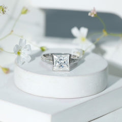 3 CT Moissanite Bezel Set Engagement Ring with Channel Set