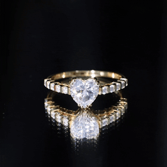 8 MM Certified Moissanite Heart Engagement Ring with Side Stones