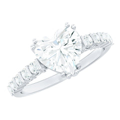 8 MM Certified Moissanite Heart Engagement Ring with Side Stones