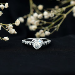 8 MM Certified Moissanite Heart Engagement Ring with Side Stones