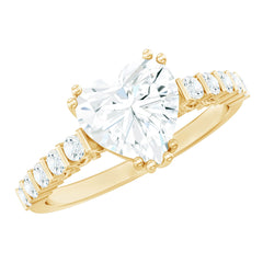 8 MM Certified Moissanite Heart Engagement Ring with Side Stones