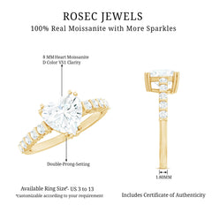 8 MM Certified Moissanite Heart Engagement Ring with Side Stones