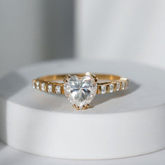 8 MM Certified Moissanite Heart Engagement Ring with Side Stones
