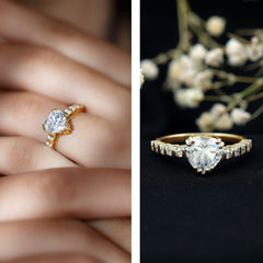 8 MM Certified Moissanite Heart Engagement Ring with Side Stones
