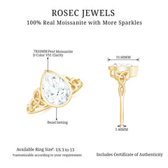 2.25 Carat Pear Shape Moissanite Celtic Knot Engagement Ring