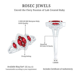 Split Shank Lab Grown Ruby and Diamond Cluster Engagement Ring