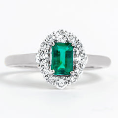 Classic Emerald Cut Emerald Engagement Ring with Diamond Halo