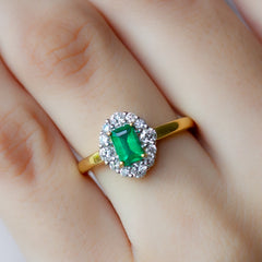 Classic Emerald Cut Emerald Engagement Ring with Diamond Halo