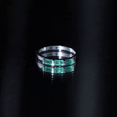 Baguette Cut Real Emerald 3 Stone Ring with Certificate