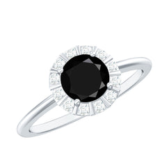 1.75 CT Lab Created Black Diamond Promise Ring with Diamond Halo