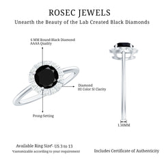 1.75 CT Lab Created Black Diamond Promise Ring with Diamond Halo