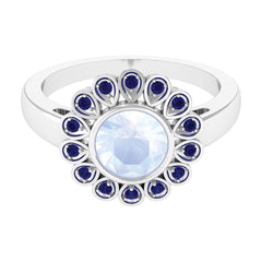 1.25 CT Bezel Set Moonstone Vintage Inspired Engagement Ring with Blue Sapphire