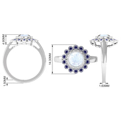 1.25 CT Bezel Set Moonstone Vintage Inspired Engagement Ring with Blue Sapphire
