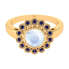 1.25 CT Bezel Set Moonstone Vintage Inspired Engagement Ring with Blue Sapphire