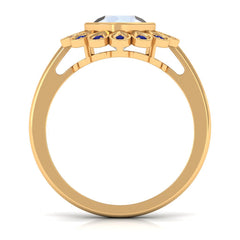 1.25 CT Bezel Set Moonstone Vintage Inspired Engagement Ring with Blue Sapphire