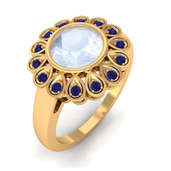 1.25 CT Bezel Set Moonstone Vintage Inspired Engagement Ring with Blue Sapphire