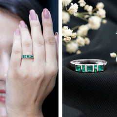 Natural Emerald Princess Cut Band Ring
