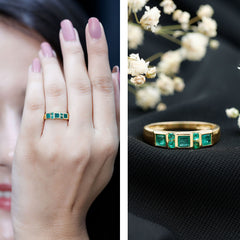 Natural Emerald Princess Cut Band Ring