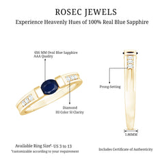 0.5 CT Oval Blue Sapphire East West Solitaire Ring with Diamond