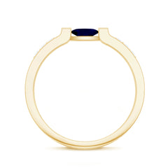 0.5 CT Oval Blue Sapphire East West Solitaire Ring with Diamond