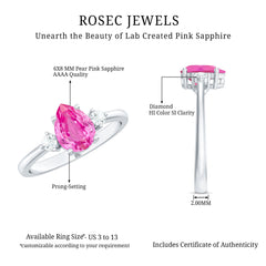 1 CT Lab Grown Pink Sapphire Teardrop Engagement Ring with Diamond