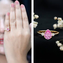 1 CT Lab Grown Pink Sapphire Teardrop Engagement Ring with Diamond