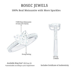 2 CT Moissanite Heart Engagement Ring With Side Stones