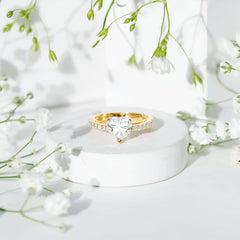 2 CT Moissanite Heart Engagement Ring With Side Stones