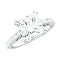 Classic Princess Cut Moissanite Solitaire Engagement Ring with Side Stones