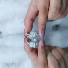 Classic Princess Cut Moissanite Solitaire Engagement Ring with Side Stones