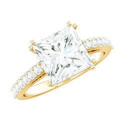 Classic Princess Cut Moissanite Solitaire Engagement Ring with Side Stones