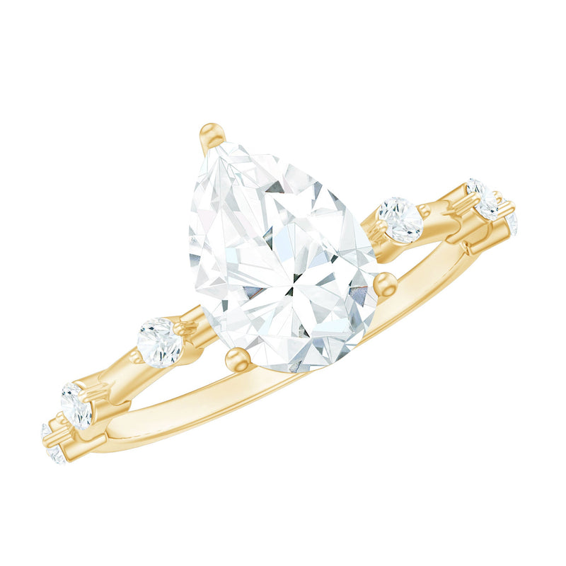 Pear Shaped Moissanite Engagement Ring with Spaced Accent