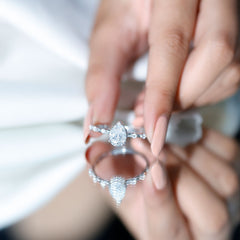 Brilliant Cut Moissanite Pear Shape Engagement Ring with Hidden Halo