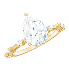 Brilliant Cut Moissanite Pear Shape Engagement Ring with Hidden Halo