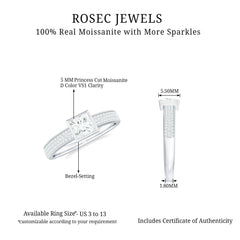 Princess Cut Moissanite Solitaire Engagement Ring in Bezel Setting
