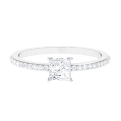 3/4 CT Princess Cut Zircon Solitaire Ring with Surprise and Side Stones