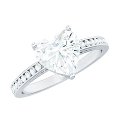 Moissanite 8MM Heart Engagement Ring with Side Stones