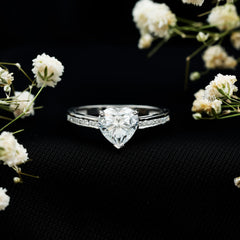 Moissanite 8MM Heart Engagement Ring with Side Stones