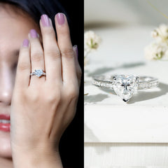 Moissanite 8MM Heart Engagement Ring with Side Stones