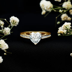 Moissanite 8MM Heart Engagement Ring with Side Stones