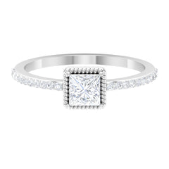 3/4 CT Princess Cut Zircon Solitaire Ring with Side Stones