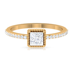 3/4 CT Princess Cut Zircon Solitaire Ring with Side Stones