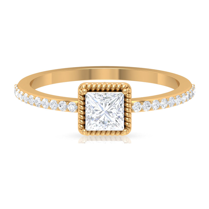 3/4 CT Princess Cut Zircon Solitaire Ring with Side Stones