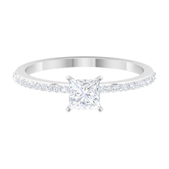3/4 CT Princess Cut Cubic Zircon Solitaire Ring with Side Stones