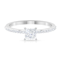 3/4 CT Princess Cut Cubic Zircon Solitaire Ring with Side Stones