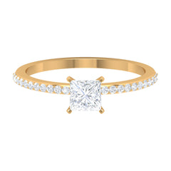 3/4 CT Princess Cut Cubic Zircon Solitaire Ring with Side Stones
