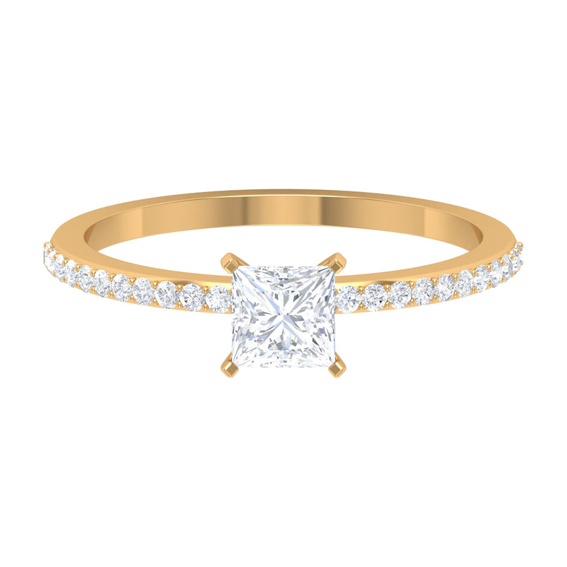3/4 CT Princess Cut Cubic Zircon Solitaire Ring with Side Stones