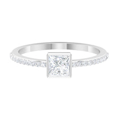 3/4 CT Bezel Set Cubic Zircon Solitaire Ring with Side Stones
