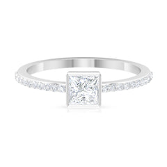 3/4 CT Bezel Set Cubic Zircon Solitaire Ring with Side Stones