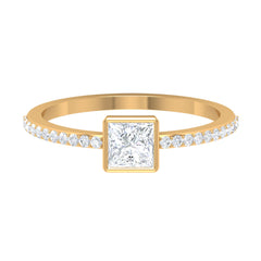 3/4 CT Bezel Set Cubic Zircon Solitaire Ring with Side Stones
